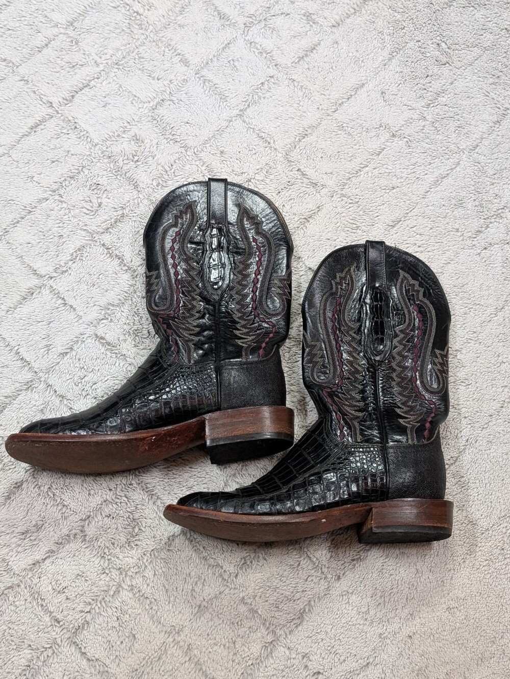Lucchese Boots Mens 8.5D Black Ultra Belly Caiman Owen Cowboy Square Toe